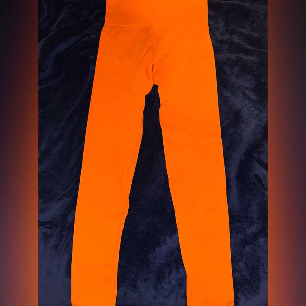 Neon Orange Ribbed Leggings